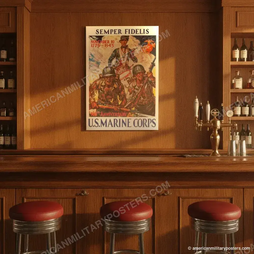 Semper Fidelis poster, unframed print on the wall of a classic American bar