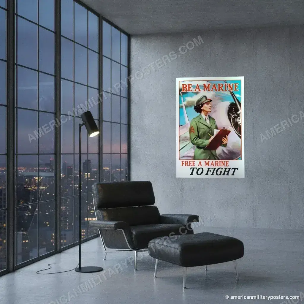 Be a Marine: Free a Marine to Fight poster, unframed print on a concrete wall in a city loft