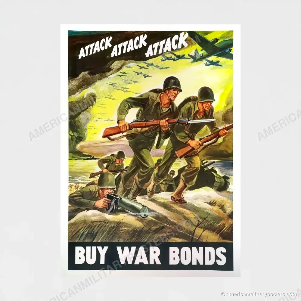 Attack Attack Attack: Buy War Bonds poster, unframed print shown front-on