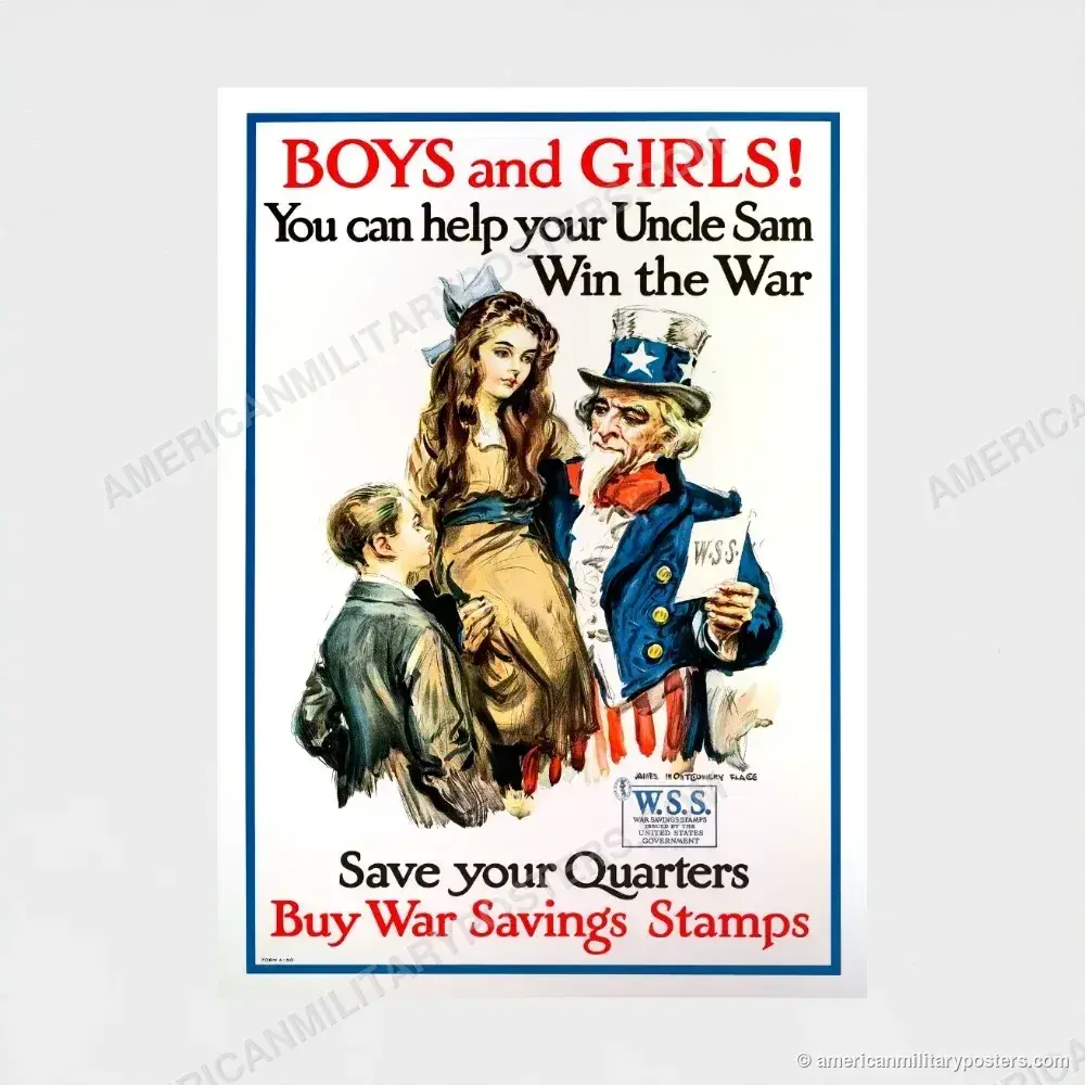 Boys and Girls! Buy War Savings Stamps poster, unframed print shown front-on