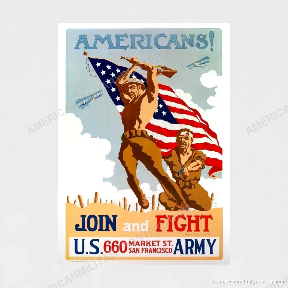Americans! Join and Fight poster, unframed print shown front-on