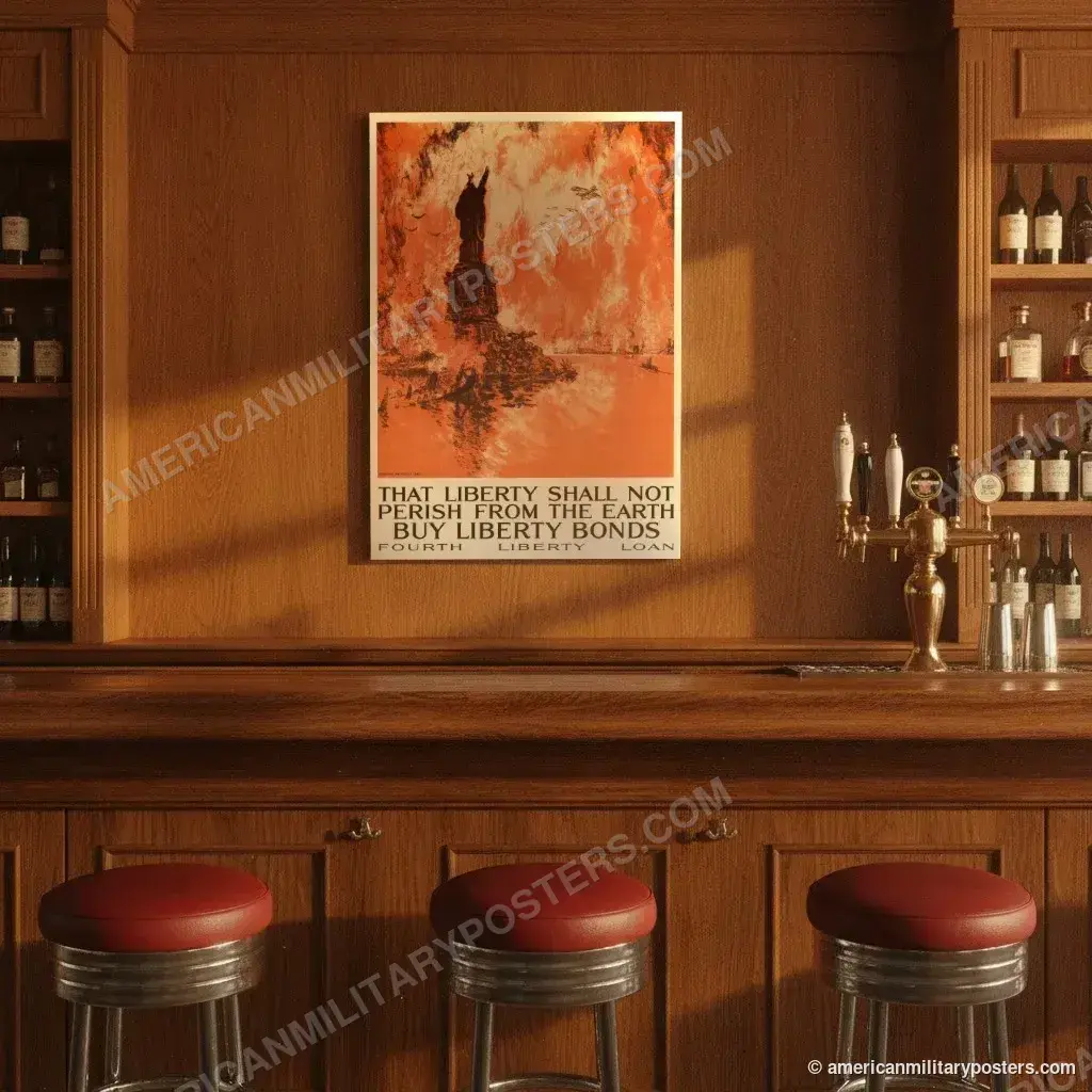 That Liberty Shall Not Perish poster, unframed print on the wall of a classic American bar