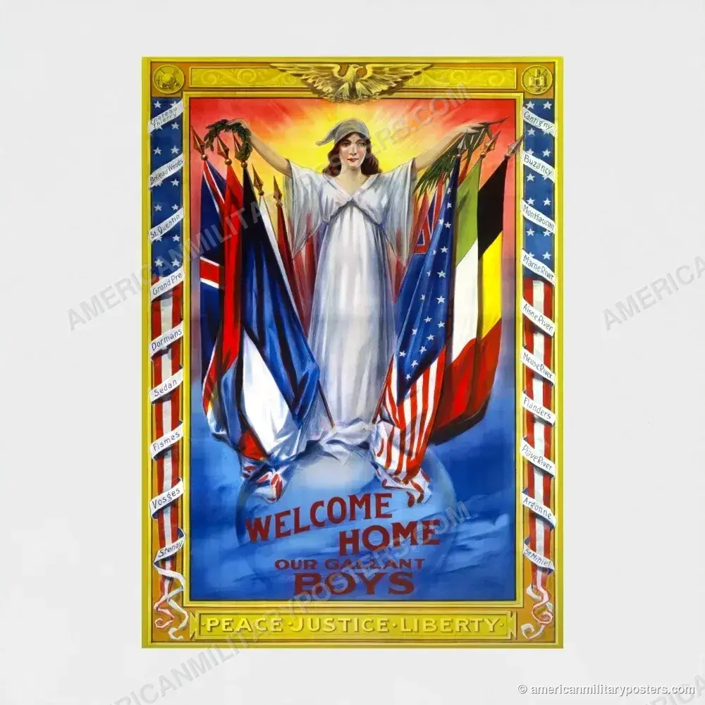 Welcome Home Our Gallant Boys poster, unframed print shown front-on