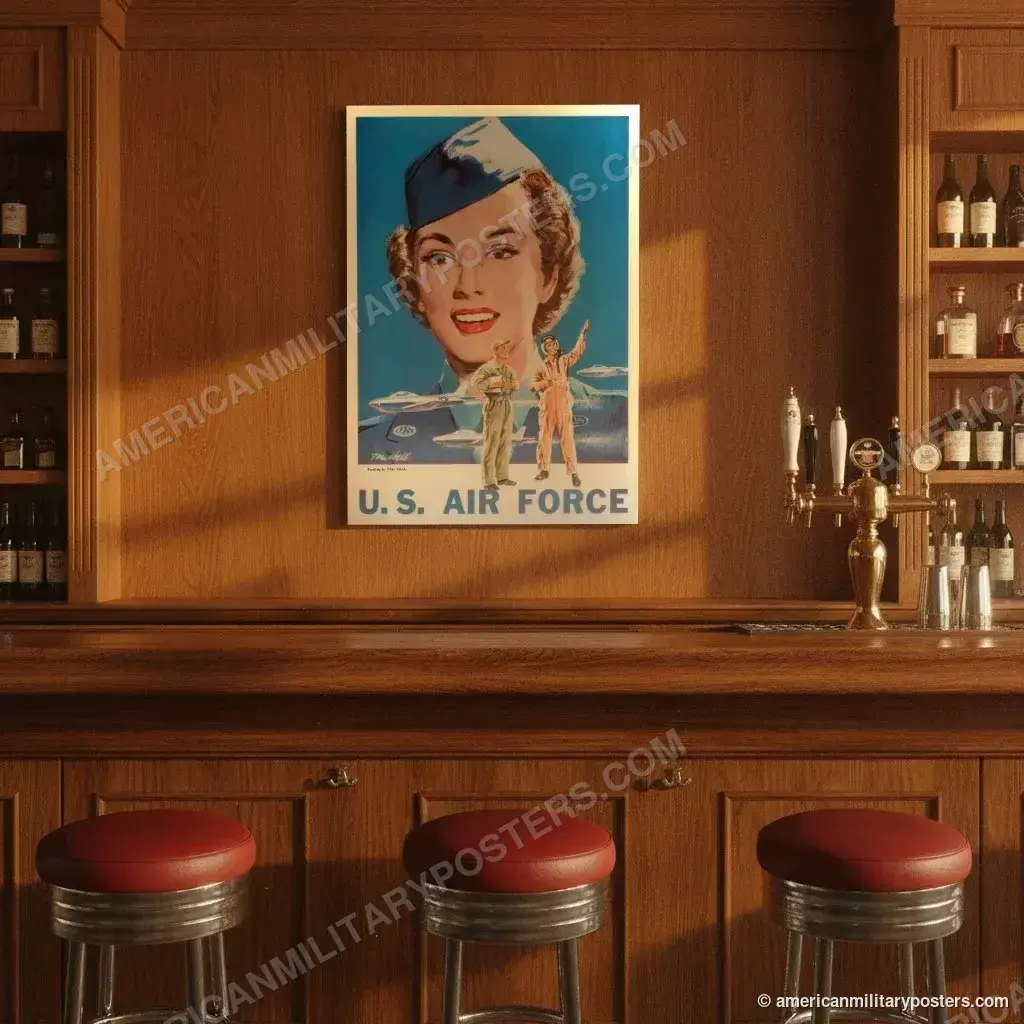U.S. Air Force Recruiting Poster poster, unframed print on the wall of a classic American bar