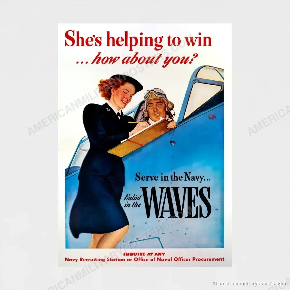 She’s Helping to Win: Navy WAVES poster, unframed print shown front-on