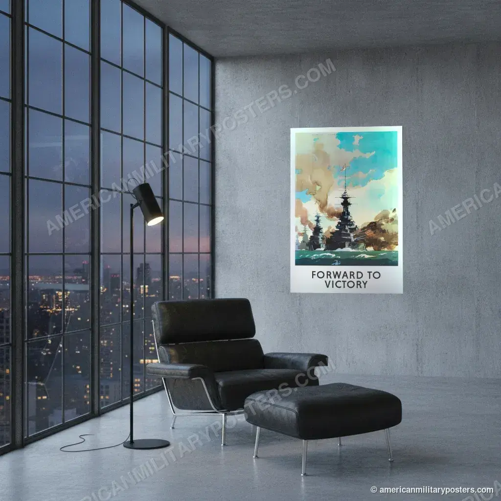 Forward to Victory poster, unframed print on a concrete wall in a city loft