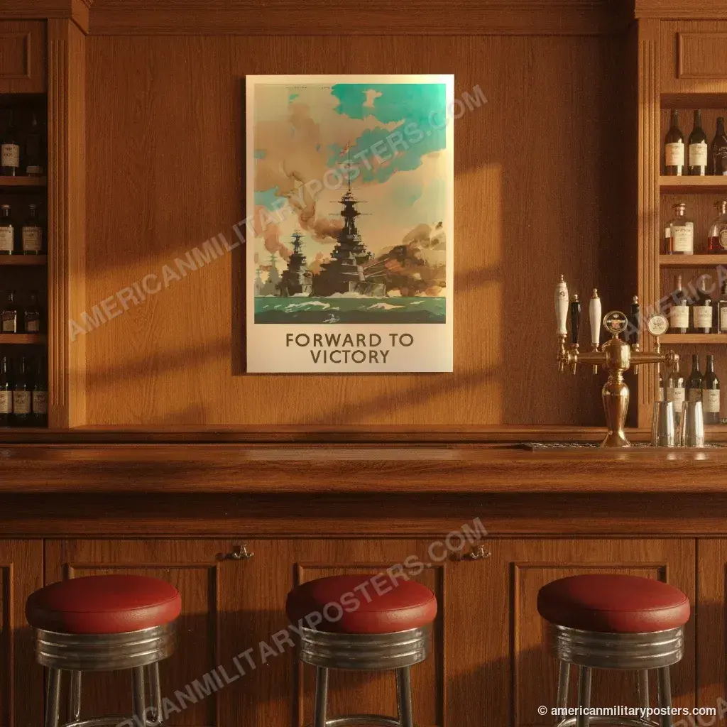 Forward to Victory poster, unframed print on the wall of a classic American bar