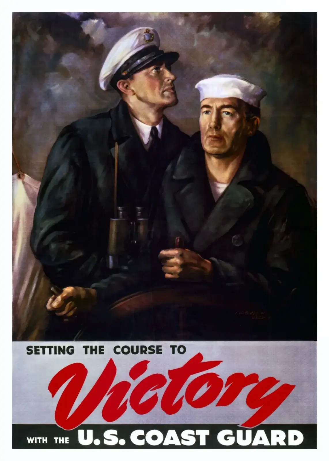 Two Coast Guardsmen in the 1942 Setting the Course to Victory poster by L. W. Bentley