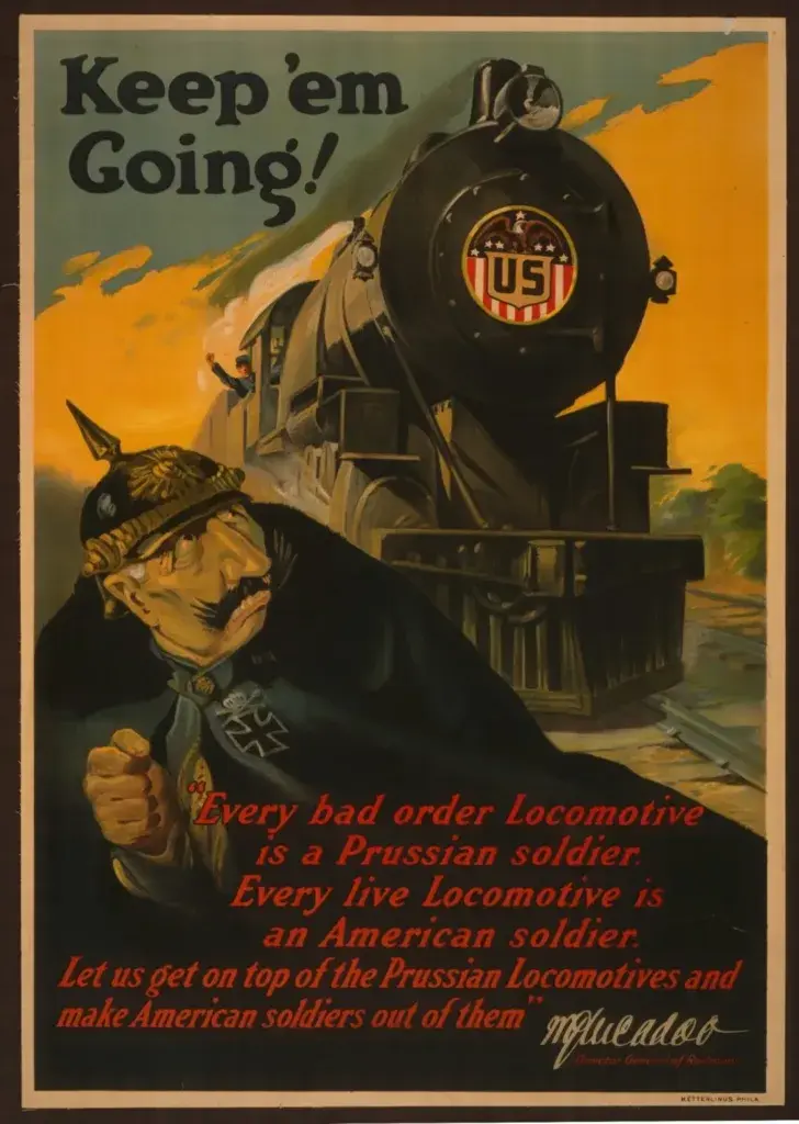 Keep Em Going poster before restoration, Library of Congress scan