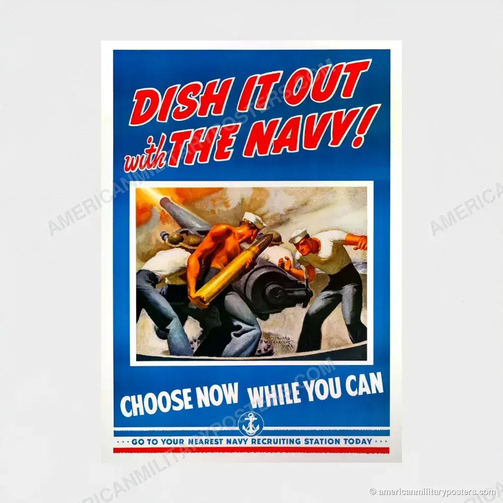 Dish It Out With the Navy! (red lettering) poster, unframed print shown front-on