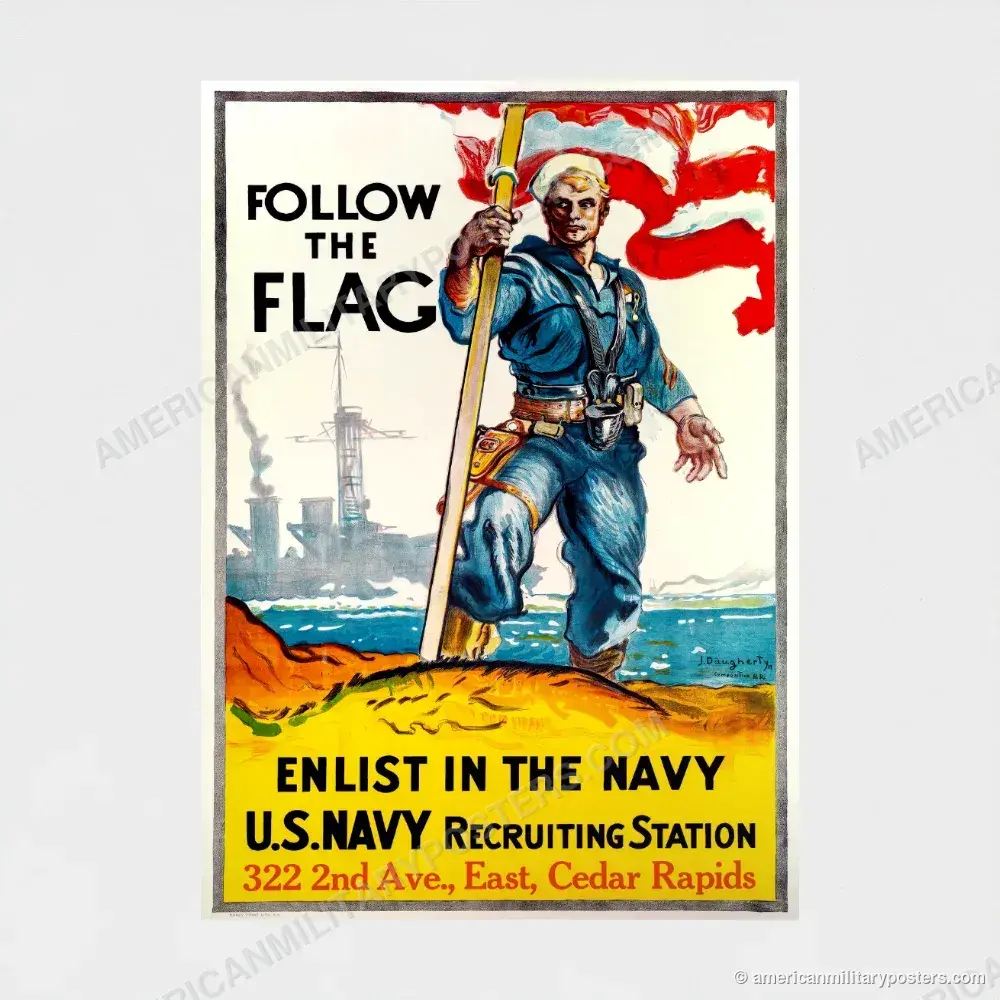 Follow the Flag, Enlist in the Navy poster, unframed print shown front-on