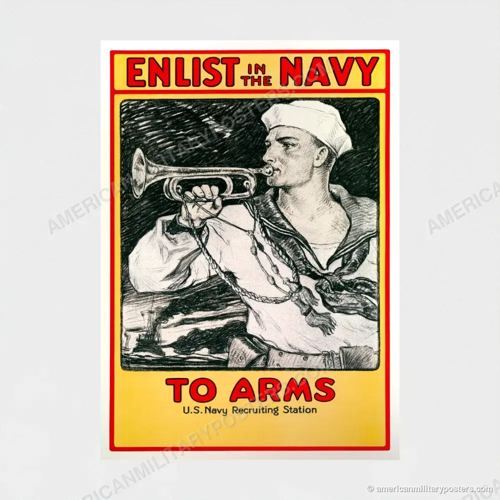 Enlist in the Navy, To Arms poster, unframed print shown front-on