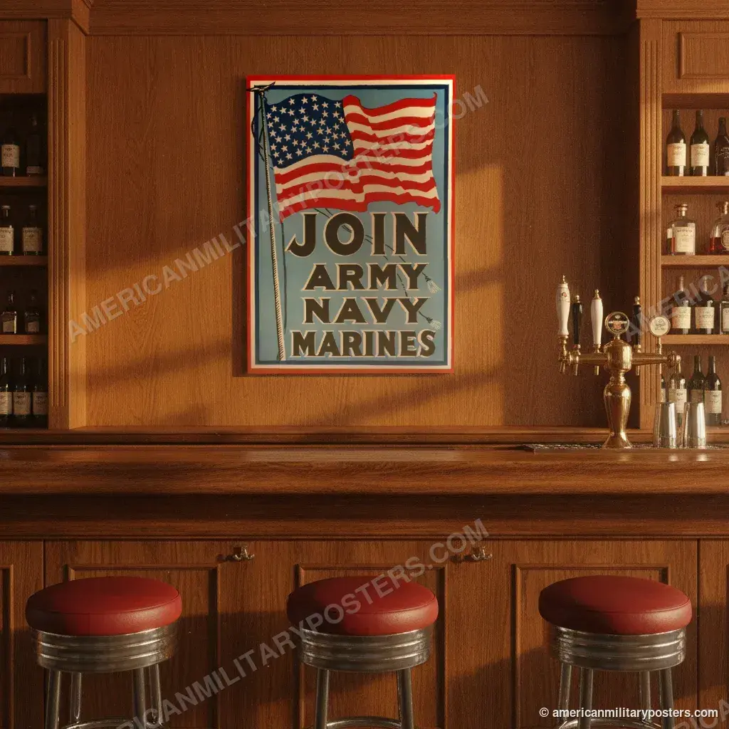 Join Army Navy Marines poster, unframed print on the wall of a classic American bar