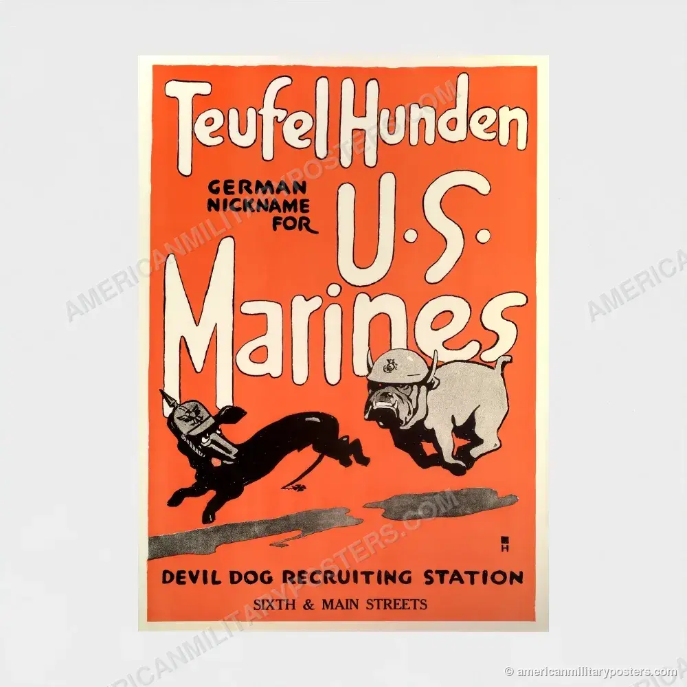 Teufel Hunden, German Nickname for U.S. Marines poster, unframed print shown front-on