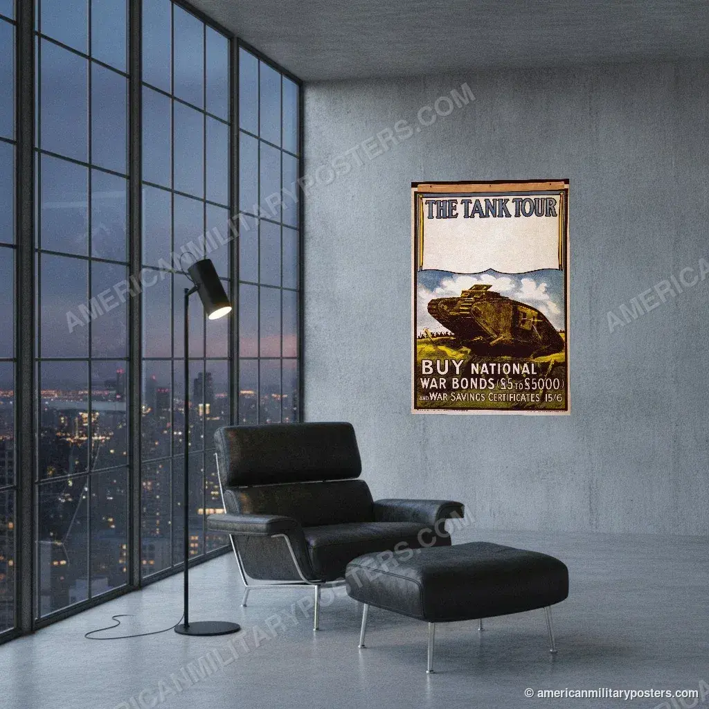 The Tank Tour poster, unframed print on a concrete wall in a city loft