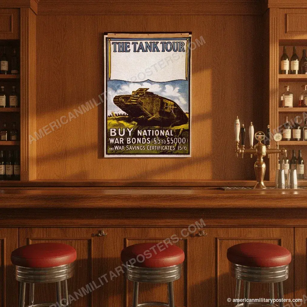 The Tank Tour poster, unframed print on the wall of a classic American bar