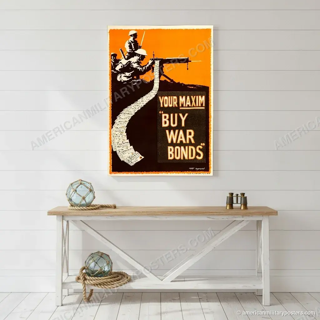 Your Maxim poster, unframed print on a white shiplap wall in a coastal hallway