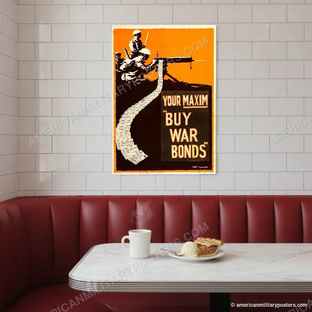 Your Maxim poster, unframed print on a tiled wall above a retro diner booth