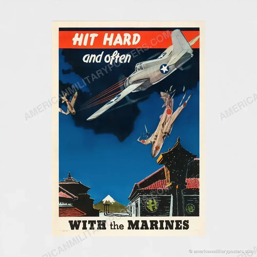 Hit Hard and Often With the Marines poster, unframed print shown front-on