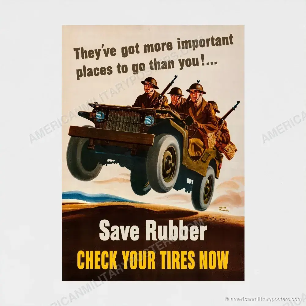Save Rubber, Check Your Tires Now poster, unframed print shown front-on