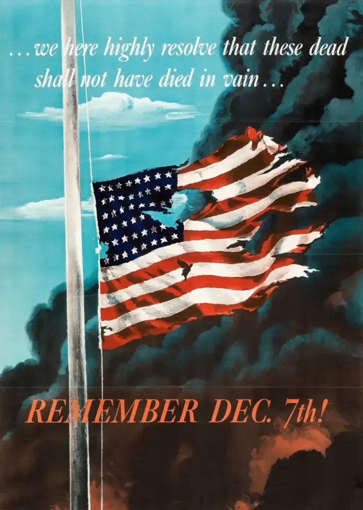 Remember Dec. 7th! Pearl Harbor Flag at Half-Mast — Paper Print archival source